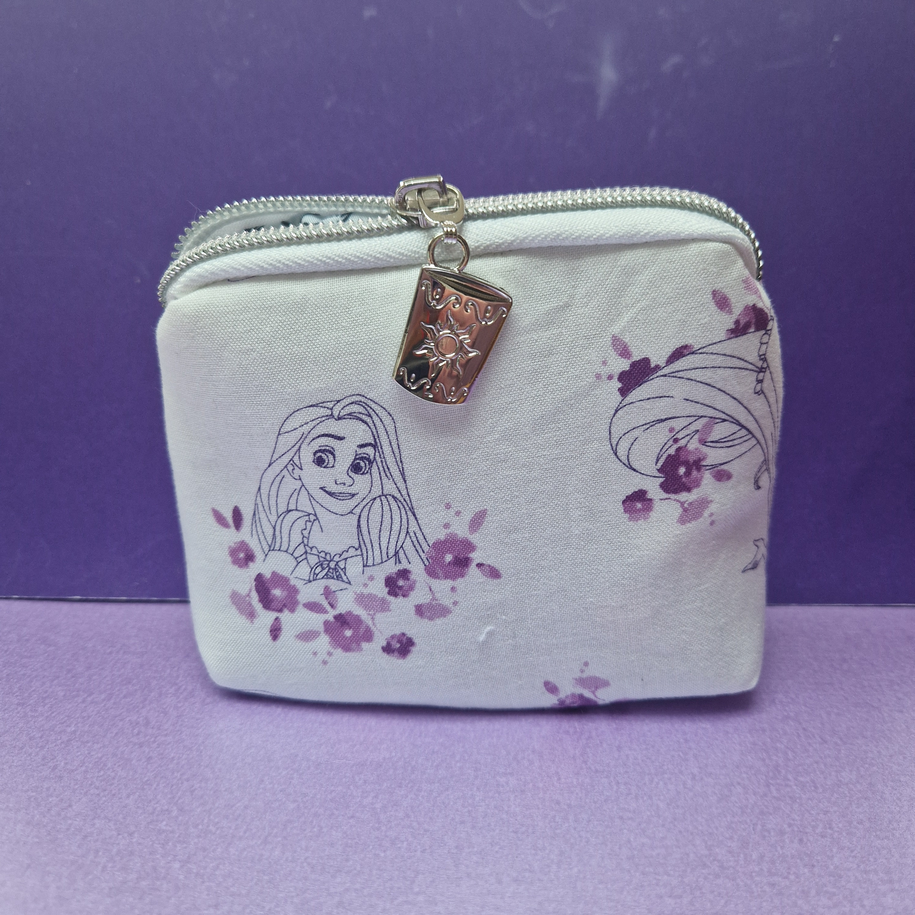 The lost princess Rapunzel small cosmetic bag makeup pouch with zipper pull silver