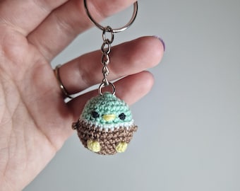 Microcrochet mallard Duck keyring handmade with a 0.9mm hook and lace yarn