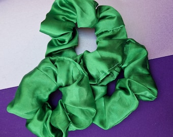 Green satin handmade hair scrunchie