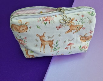 Woodland Deer triangle shaped cosmetic bag pouch with zipper pull