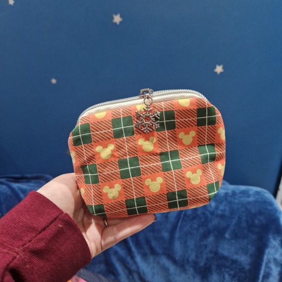 Tartan Mickey Mouse Small Cosmetic Bag Makeup Pouch With Zipper