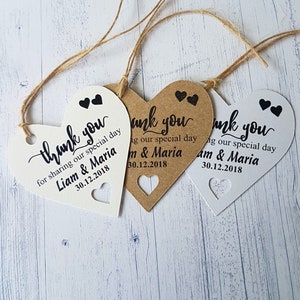 Personalised Wedding Favour Tags, Thank You For Sharing Our Special Day, Heart Shaped Tags, Party Favours, Baby Shower Gift Bag Labels,