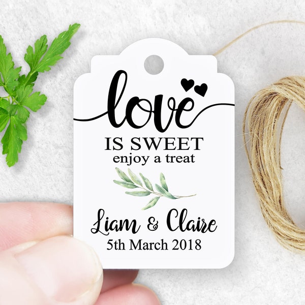 Romantic Eucalyptus Greenery Tags, Love Is Sweet Enjoy A Treat, Personalized Wedding Favour Label Tag, For Food and Drink, Reception Gift