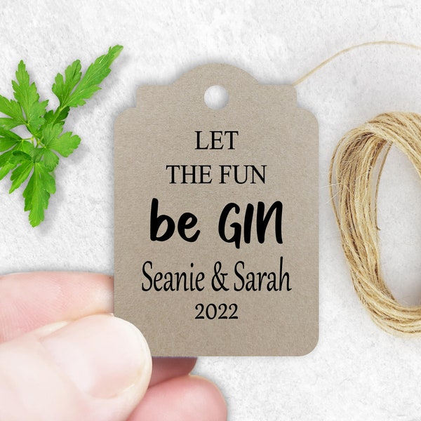 Let The Fun Be Gin Personalised Wedding Tags, Miniature Alcohol Liquor Bottle Swing Tags, Celebration Tags, Wedding Day Ideas, Table Decor