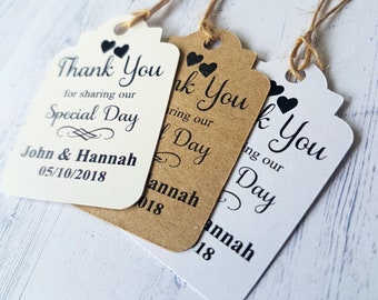 white 18 /'Thank you for sharing our first meal/' Weddingfavour tags Ivory or Kraft Brown