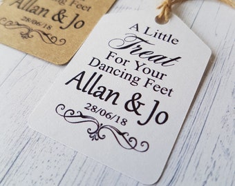 Tags for Wedding Favours Personalised Handmade Wedding THANK YOU Gift Tags,  Guest Flip Flops, Tags with String, Dancing Feet Tickets, TGS8