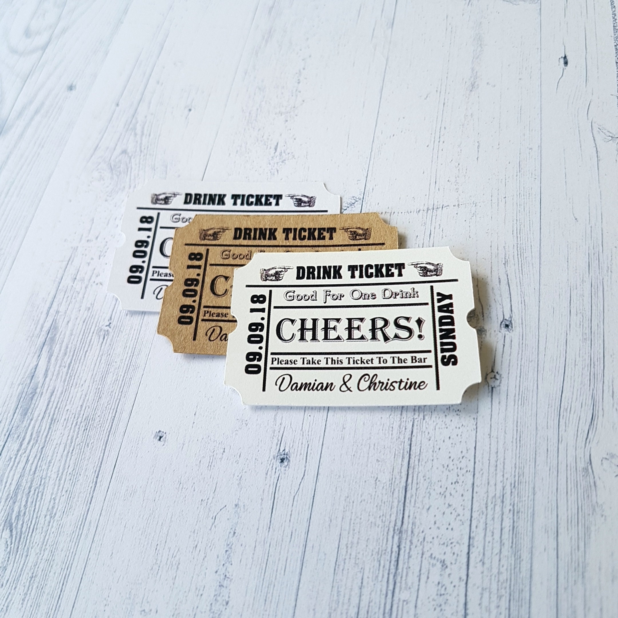 Personalised Wedding Drink Token Ticket Favour Free Drink Card Tag 