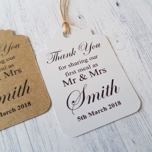 Personalised Wedding Gift Tags, Thank You For Sharing Our First Meal as Mr & Mrs, Wedding Jar labels, Wedding Favour Ideas, TGS 176