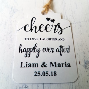 Cheers To Love And Laughter And Happily Ever After Tags, Personalised Wedding Gift Favours, Rehearsal Dinner Favor, Bridal Shower Tags