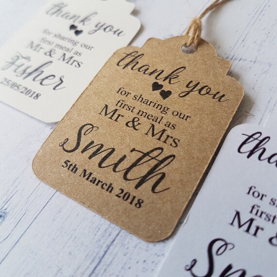 25 Personalised Wedding Favour Gift Tags Thank You First Meal Small Luggage Tag 