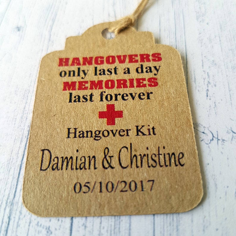 hangover kit tags personalised wedding hangover kit labels
