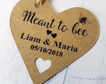 Meant To Bee Personalised Wedding Favour Heart Shaped Honey Jar Tags