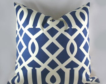 Imperial Trellis Nautical Blue - Decorative Pillow Cushion Covers - Accent Pillow - Throw Pillow - Lattice - Indoor Outdoor - Navy