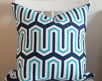 Blue Geo - Decorative Pillow Cushion Covers - Accent Pillow - Throw Pillow  - Indoor Outdoor