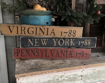 State Joined Union, State Signs, Colonial Decor, Early American Decor, Primitive Decor, Americana