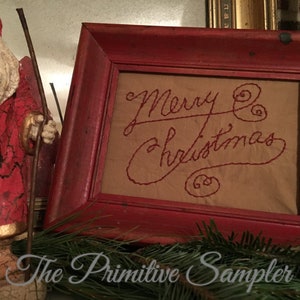 Merry Christmas in Red, Prim Christmas Sampler in Red, Primitive Sampler, Framed Christmas Sampler