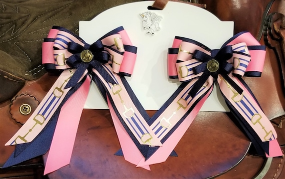 20. Navy & Pink, Horse Show, Hair Ribbons for Girls (modern Style)
