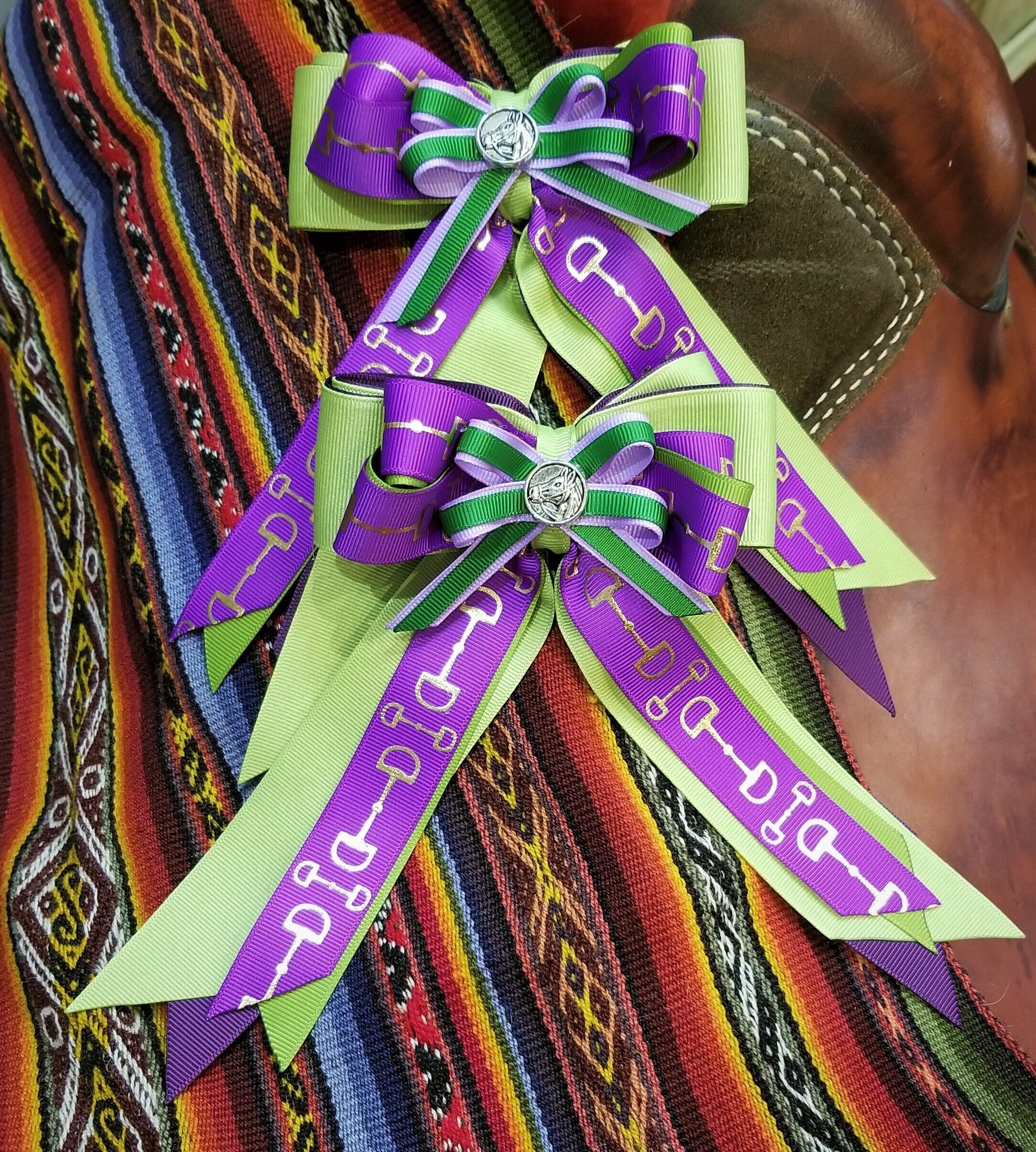 Green Apples & Purple Mums Horse Show Hair Ribbons for Etsy