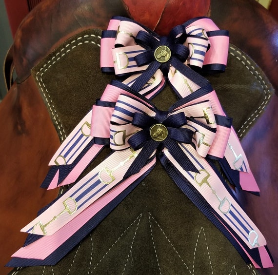 20. Navy & Pink, Horse Show, Hair Ribbons for Girls modern Style 
