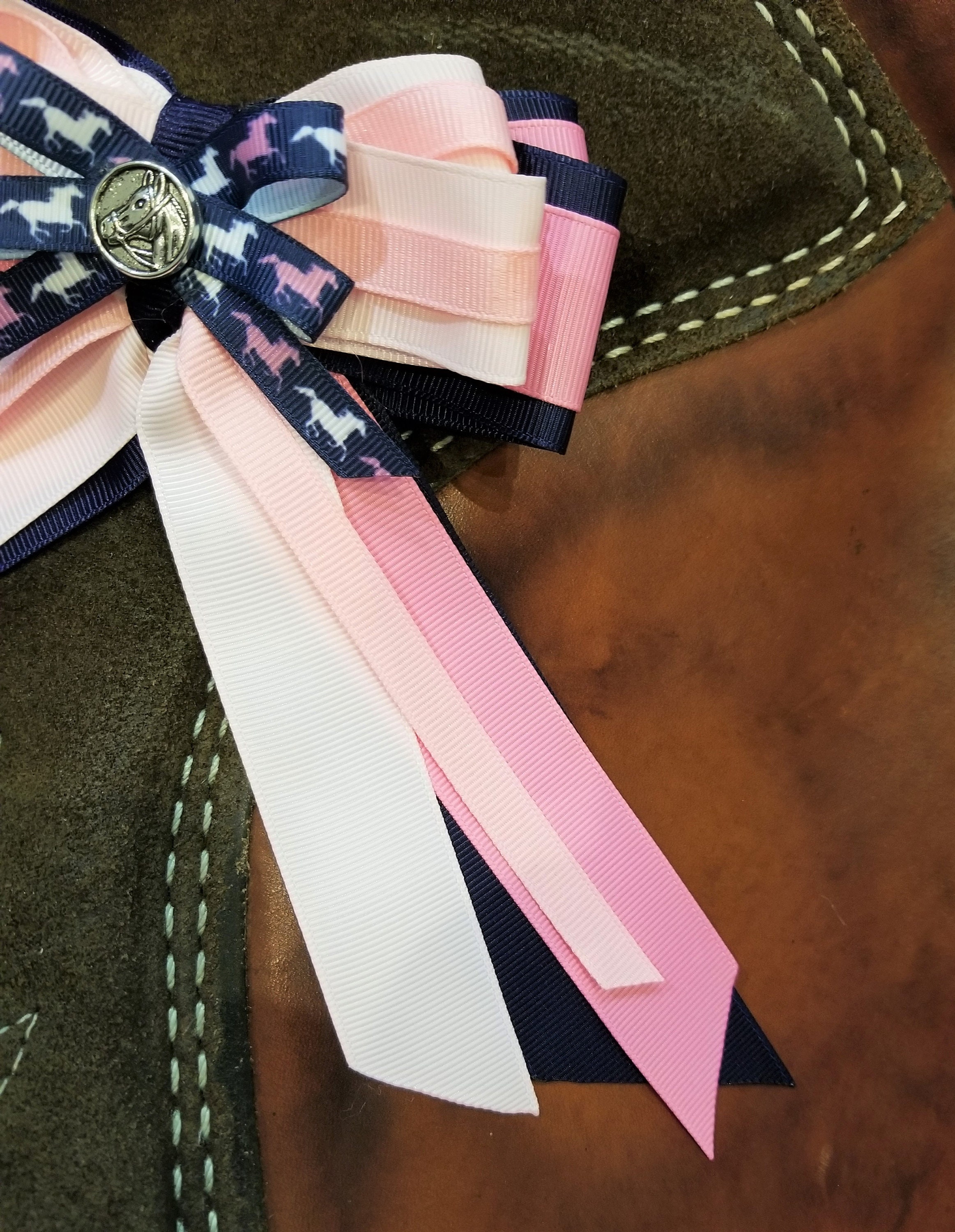 Navy & Pink Running Horses Horse Show Hair Ribbons Etsy