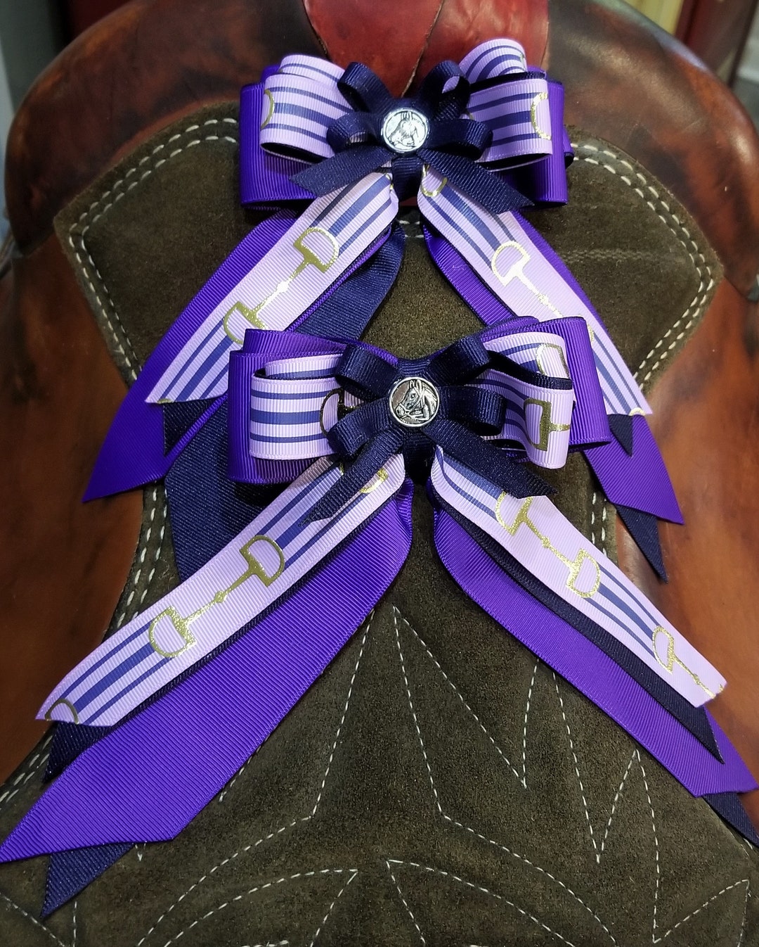 Navy & Purple Horse Show Hair Ribbons for Girls modern Snafflebit Style Etsy