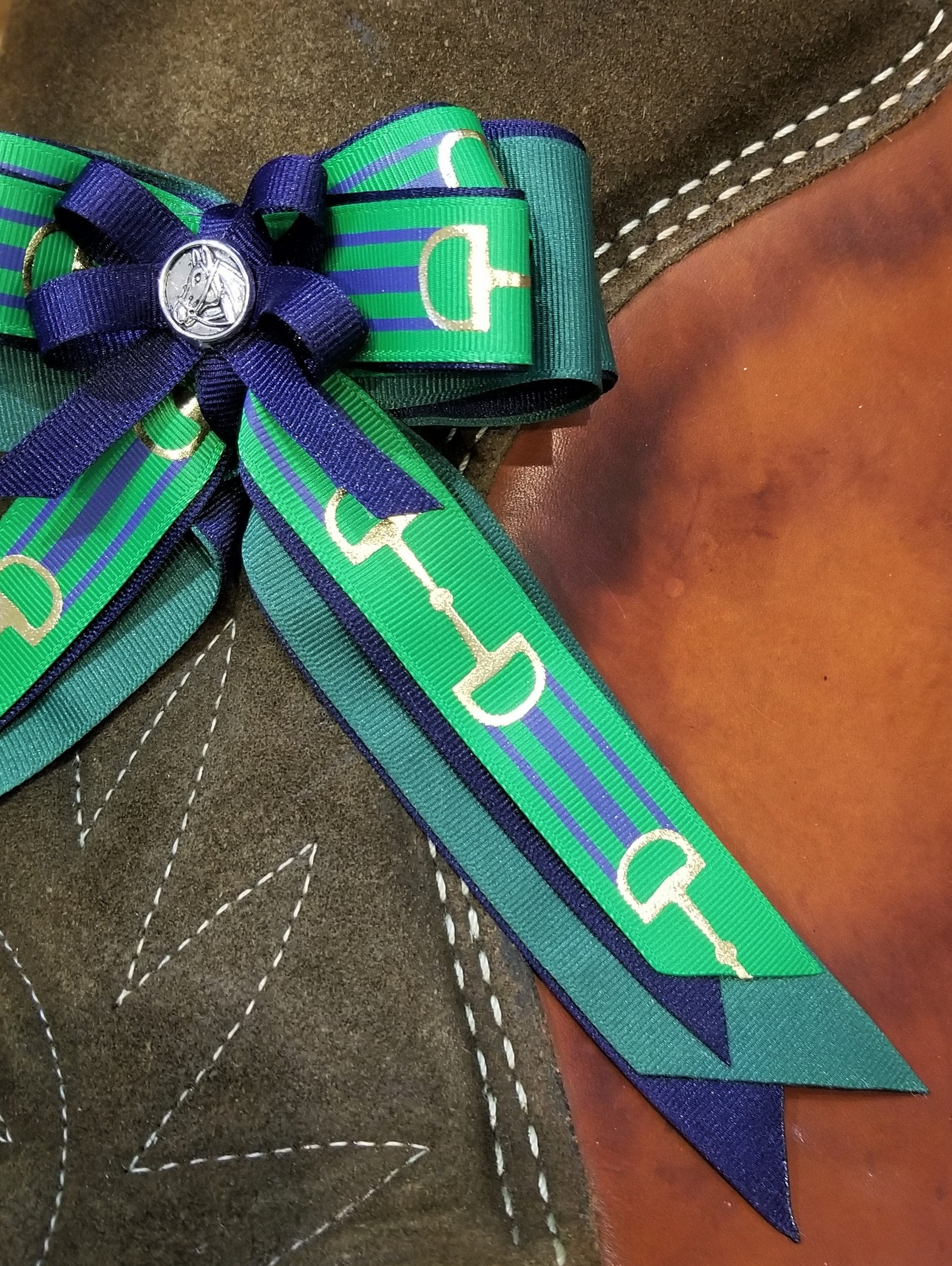 Navy & Green Horse Show Hair Ribbons for Girls modern Snafflebit Style Etsy