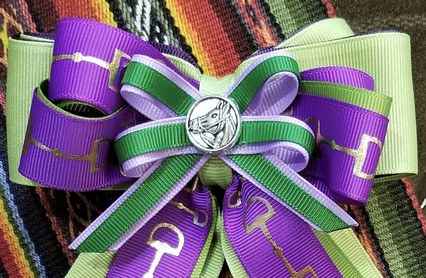 Green Apples & Purple Mums Horse Show Hair Ribbons for Etsy