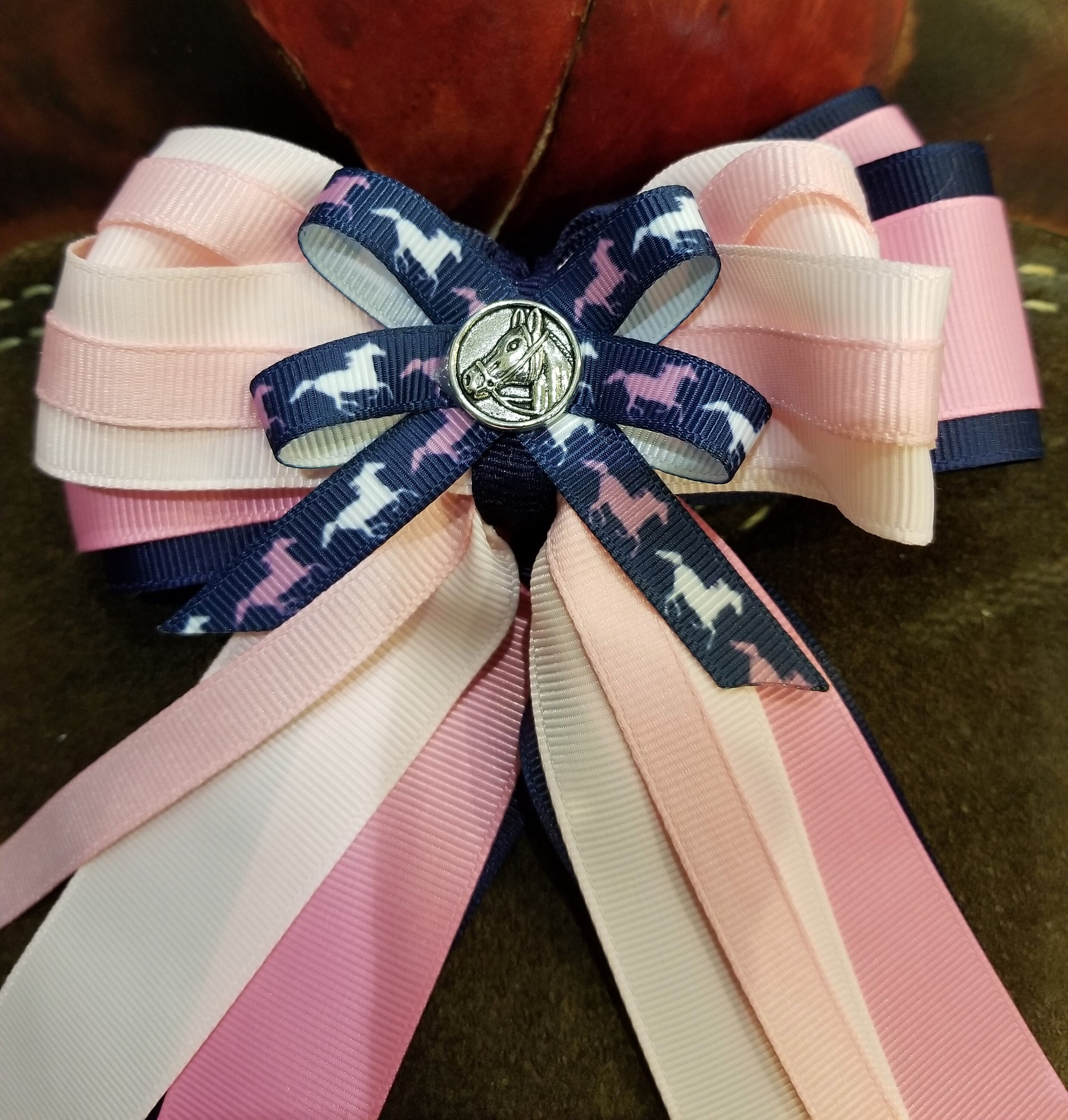 Navy & Pink Running Horses Horse Show Hair Ribbons Etsy