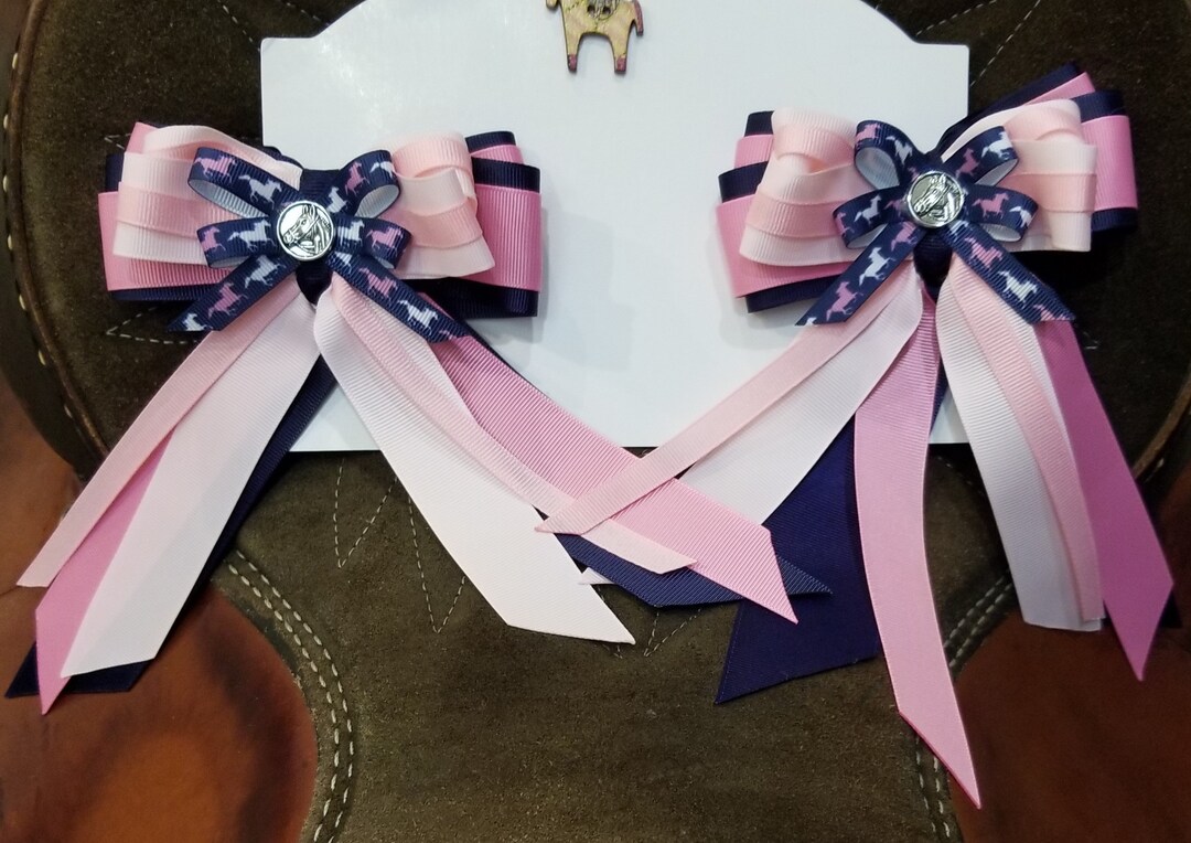 Navy & Pink Running Horses Horse Show Hair Ribbons Etsy