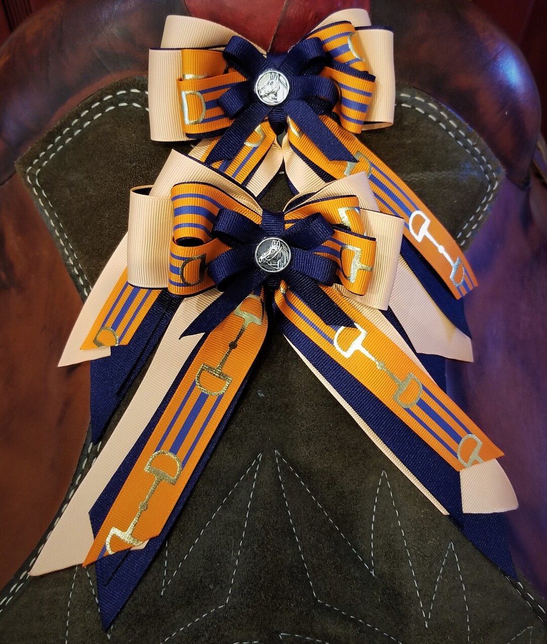 21. Navy & Orange, Horse Show, Hair Ribbons for Girls modern Style Snafflebit Etsy