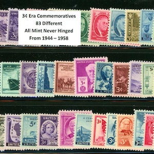 United States - 3c Commemoratives - Mint Never Hinged - Collection of 83 all Different Stamps