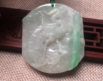 Free Shipping-Natural AAA Jade Jadeite Carving "Phoenix"-Beautiful Jade Pendant