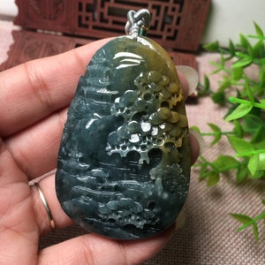 Natural AAA grade auspicious jade pendant green jade "landscape" men's fashion pendant