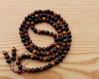 Free Shipping - natural yellow red blue Tiger Eye 6 mm multi-colored rosary beads jewelry / bracelet