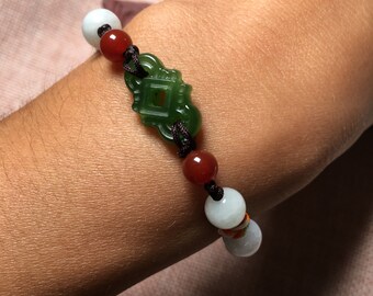 Free Shipping-Natural Green Jade Jade Jade Ruyi, Hand Woven Lucky Individual Bracelet