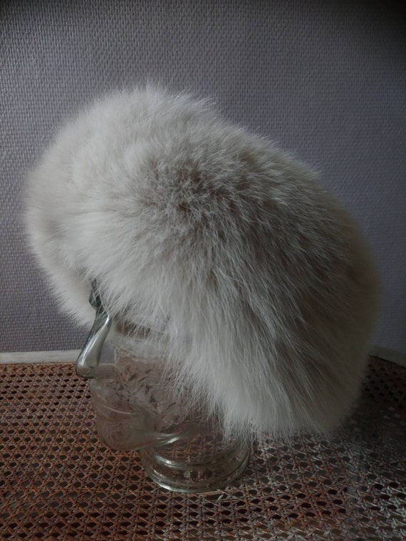 Vintage french white fox hat and leather 1980s