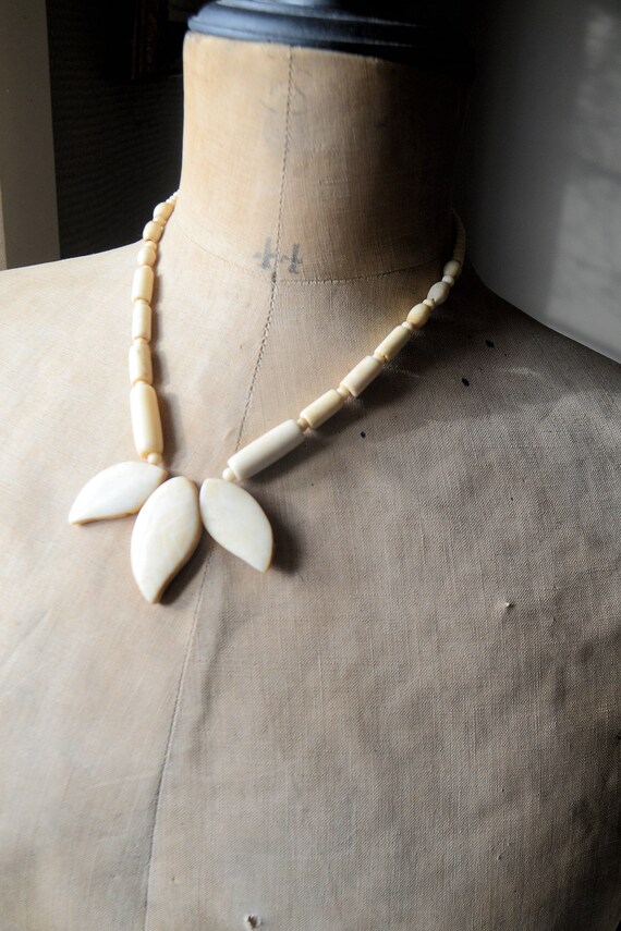 Antique french bone necklace, 1950, vintage bone f