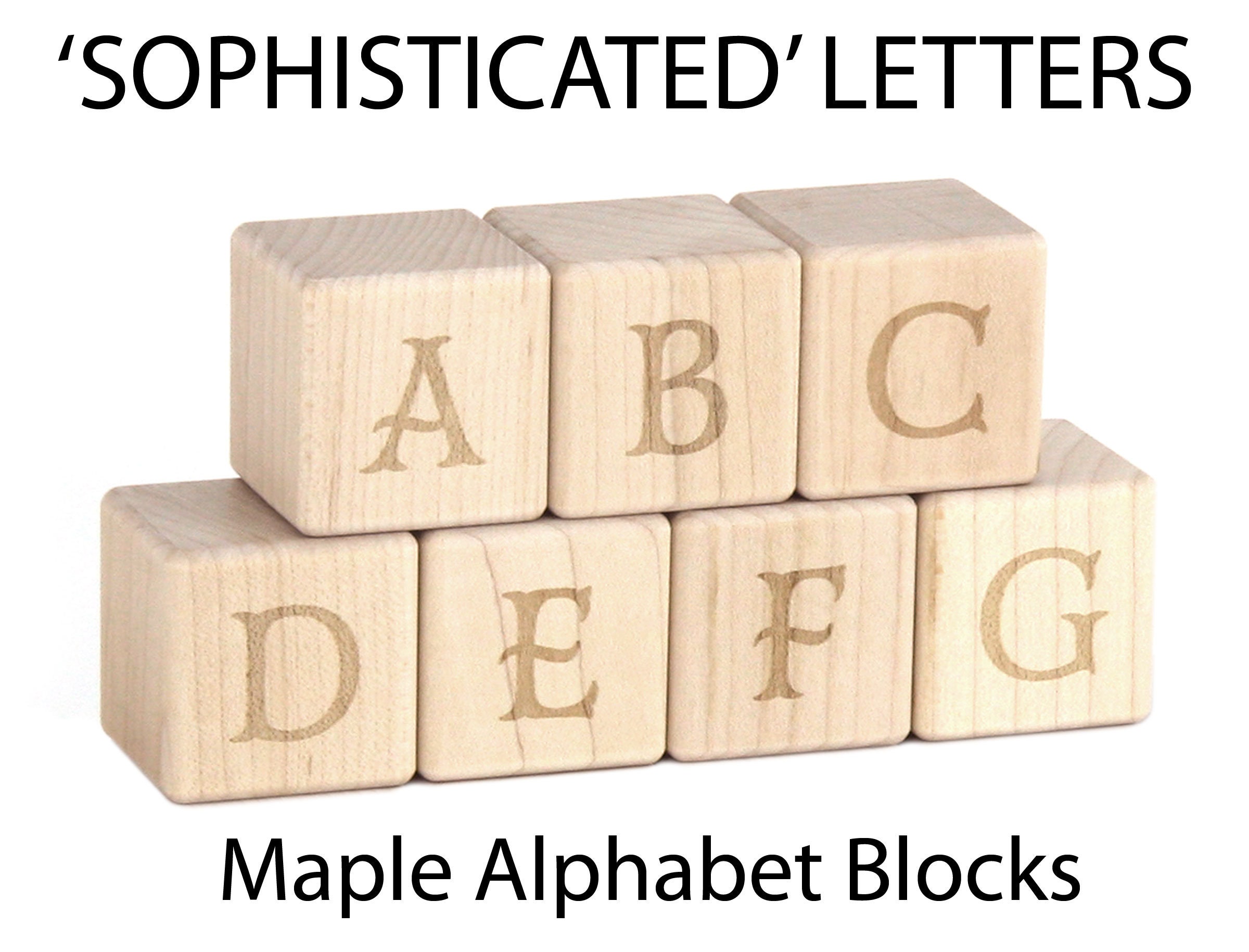 28 Pc Sophisticated Letter Maple Alphabet Blocks Engraved Wood ABC
