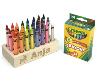 Personalized Maple Crayon Holder - Sanded Silky Smooth! | 24-hole Solid Wood Hard Maple Crayon Block for Kids Crayon Organizer Art Craft