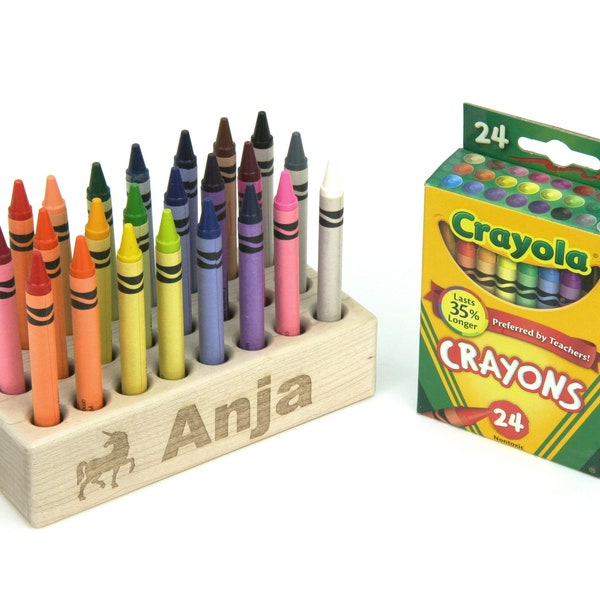 Personalized Maple Crayon Holder - Sanded Silky Smooth! | 24-hole Solid Wood Hard Maple Crayon Block for Kids Crayon Organizer Art Craft