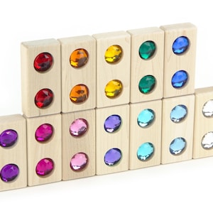12 piece Double Gem Building Blocks | Kids Solid Maple Wood Rainbow Sparkle Jewel Set for Colorful Construction Play