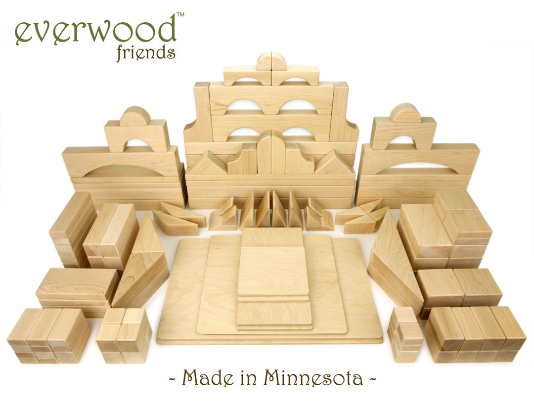 Natural Wood Building Blocks Solid Maple Blocks Set for Kids Building
