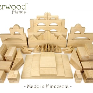 Solid Maple Wooden Building Blocks for Kids, Premium Preschool & Kindergarten Natural Unit Block Set by Everwood Friends, made in Minnesota