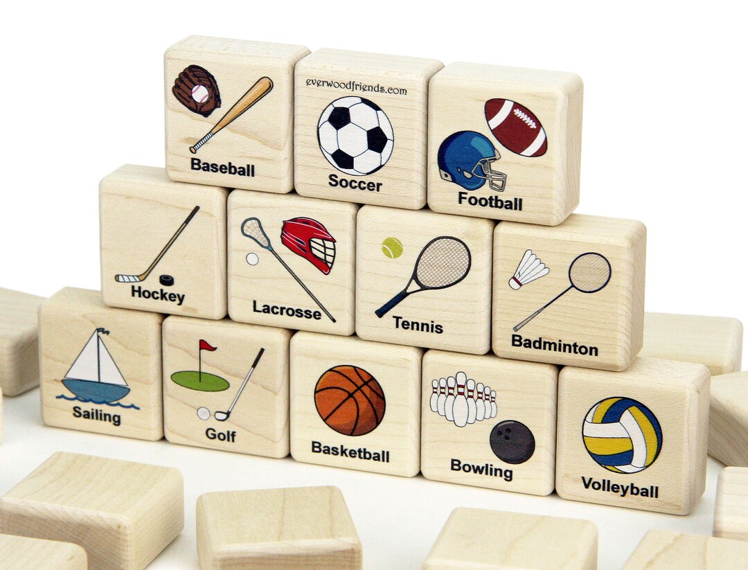 Sports Memory Game 24 Blocks Solid Maple Matching Game Kids Etsy