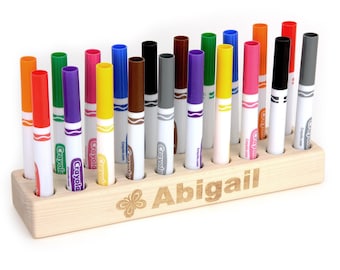 Personalized 20-hole Marker Holder - Solid Maple Sanded Silky Smooth! Custom Wooden Organizer for Kids Art Supplies & Classroom Storage
