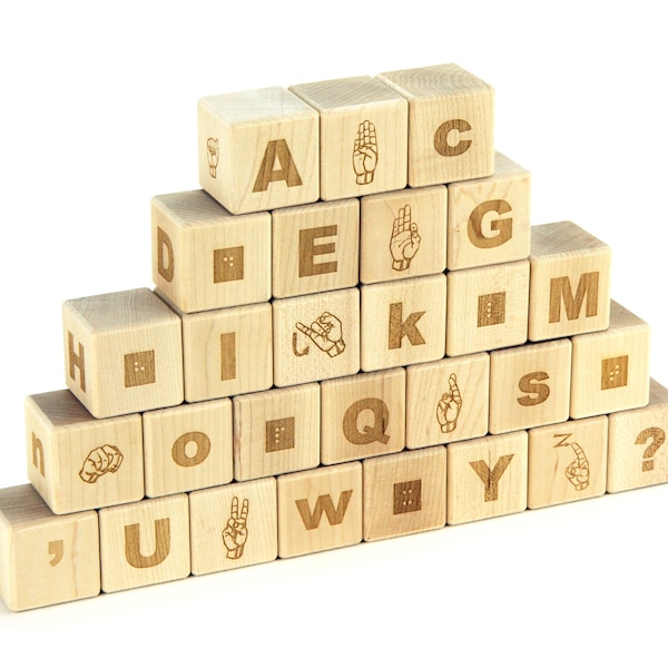 28 pc ASL & Braille ABC Blocks | Natural Maple American Sign Language Blocks | ASL Block | asl Toy | asl abc Block | asl Alphabet | asl Toy