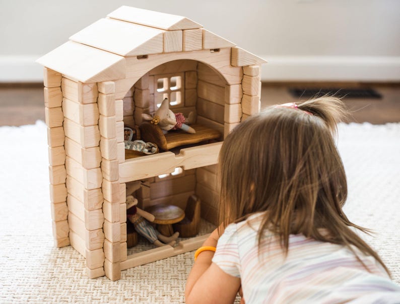 Buildable Dollhouse Interlocking Notch Blocks | Solid Hard Maple 1:12 Scale Premium Natural Play Set by Everwood Friends made in Minnesota bild 11