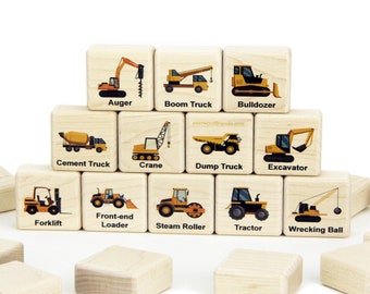 Construction Machines Memory Game 24 Blocks | Color Wood Matching Game for Kids Dump Truck Tractor Bulldozer Crane Loader Gift for Children