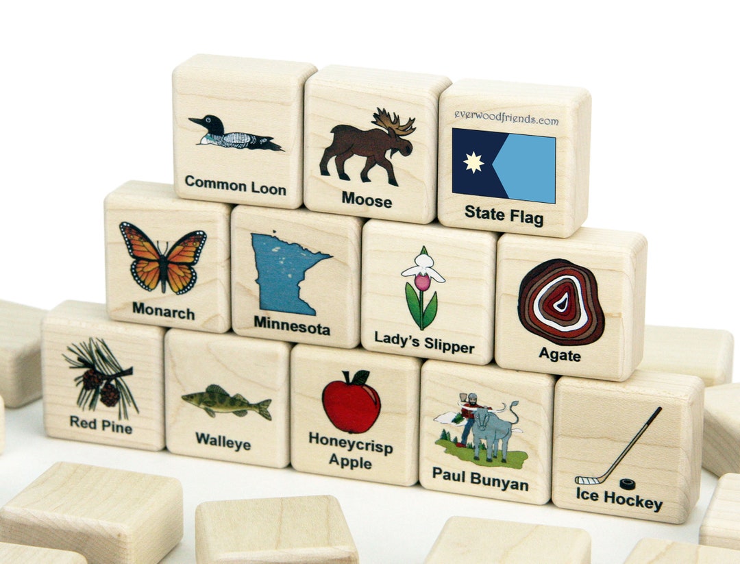 Minnesota State Symbols Wooden Matching Game - 24 Piece Solid Maple ...