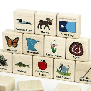 Minnesota State Symbols Wooden Matching Game - 24 piece Solid Maple American Educational Gift for Kids & Family